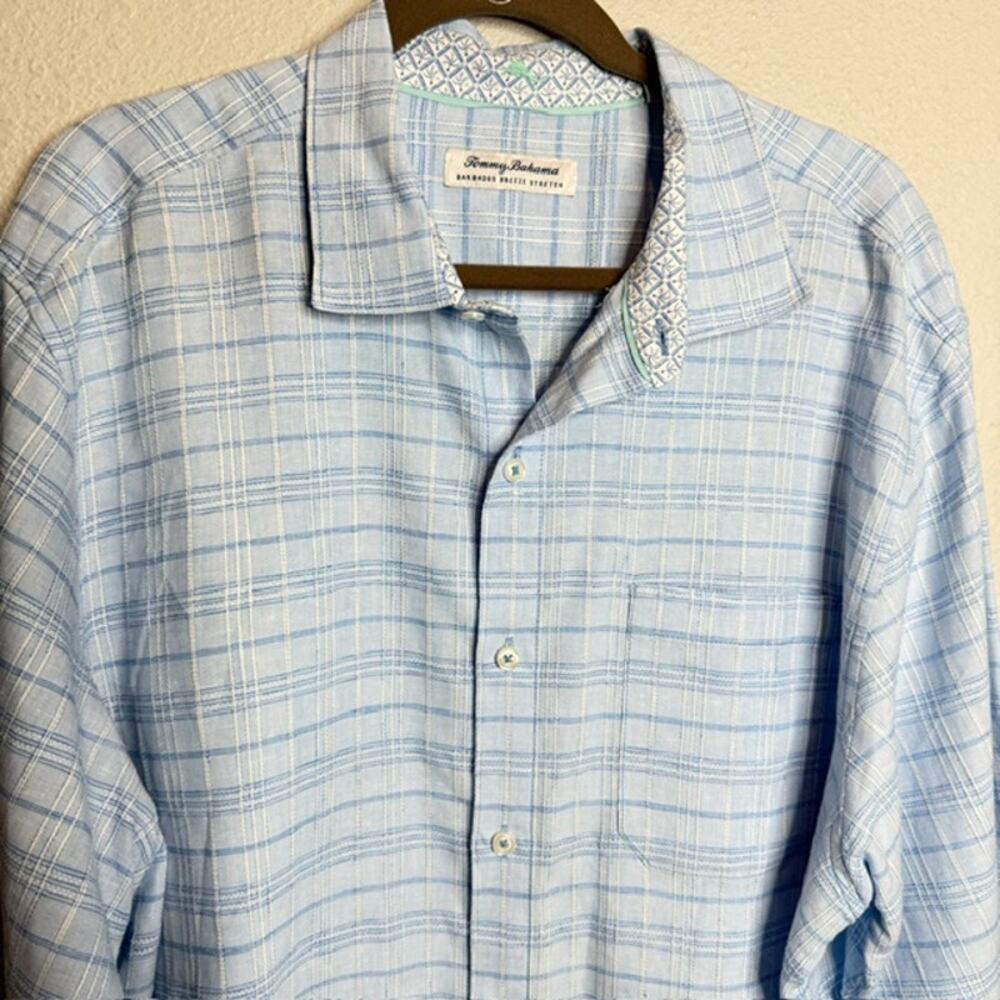 Tommy Bahama Barbados Breeze Stretch Linen Plaid Shirt XL Blue Long Sleeve - Picture 3 of 12
